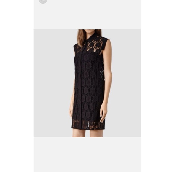 All Saints Dresses & Skirts - All Saints Nya Lace Floral Dress Goth Whimsigoth Fairy Sz 4 Black Mesh